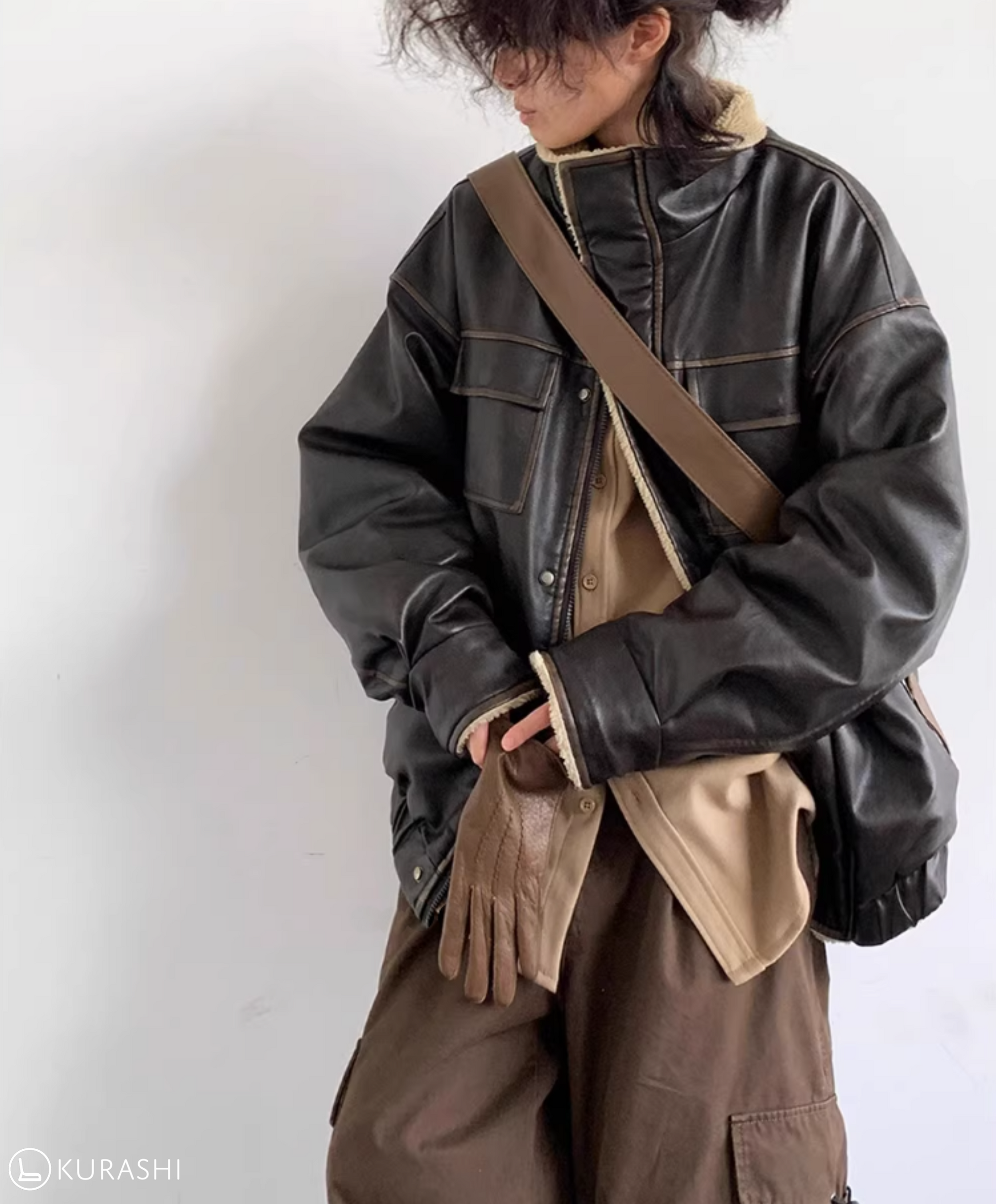 Faux Leather Fleece-Lined Bomber Jacket