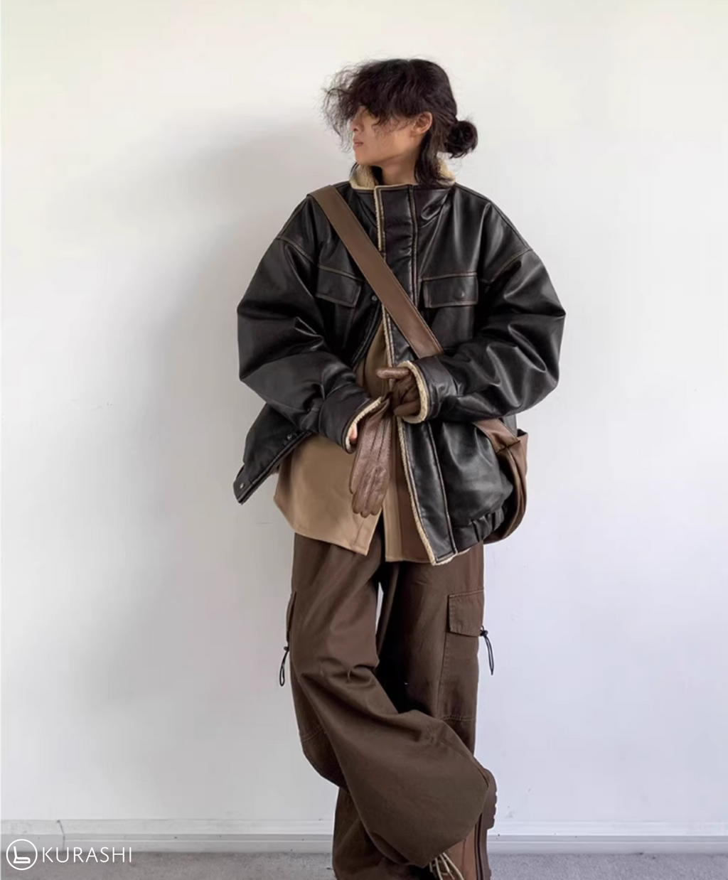 Faux Leather Fleece-Lined Bomber Jacket