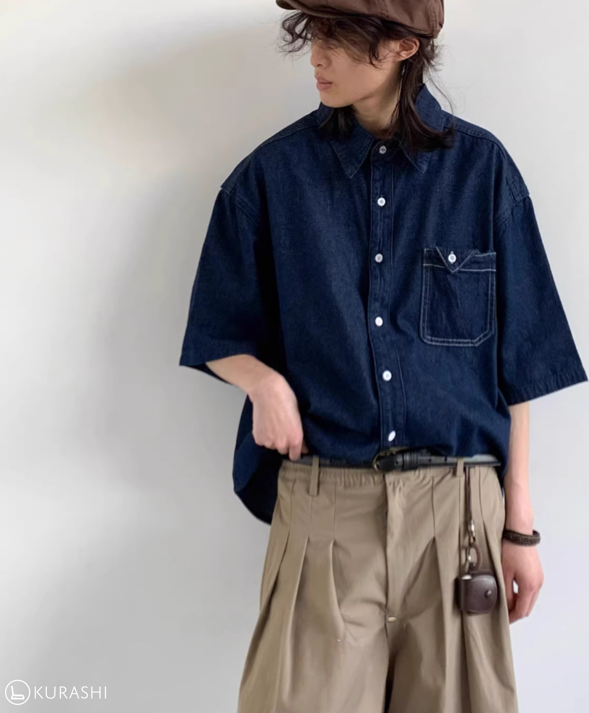Washed Denim Boxy Short Sleeve Shirt