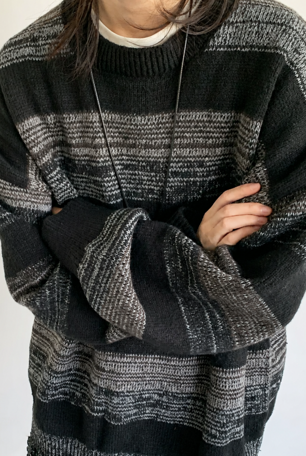 Renji Distressed Stripe Knit Sweater
