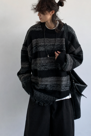 Renji Distressed Stripe Knit Sweater