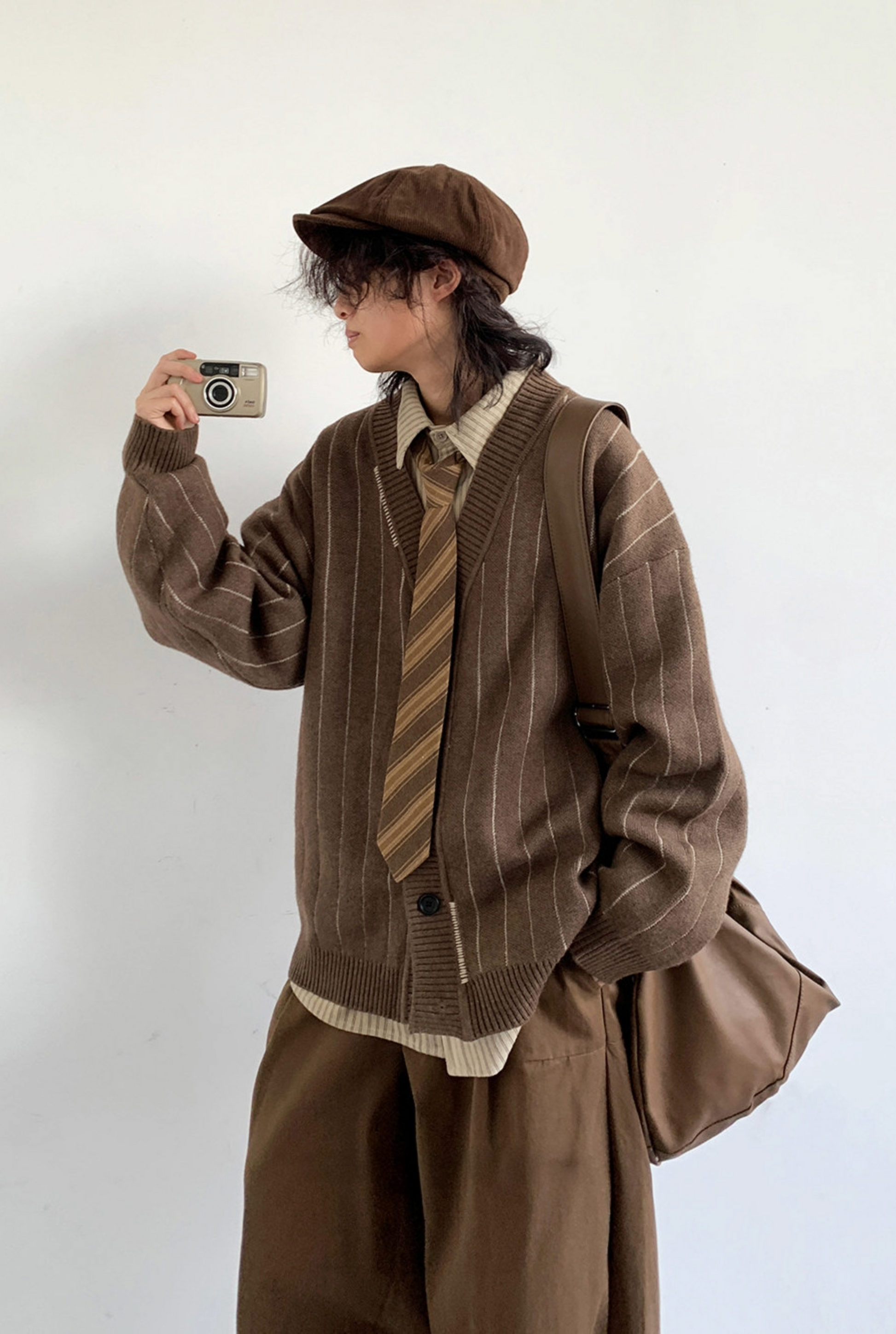 紅茶ストライプニットカーディガン