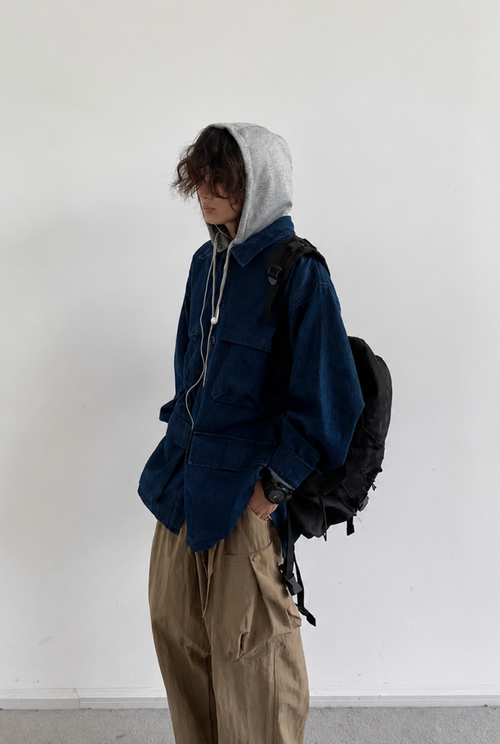 Nori Hooded Denim Utility Jacket