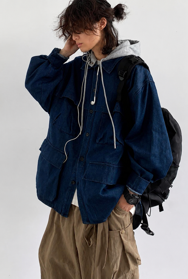 Nori Hooded Denim Utility Jacket