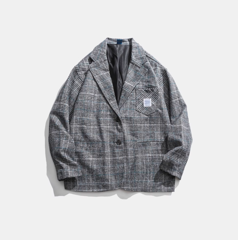Hoshima Vintage Plaid Blazer
