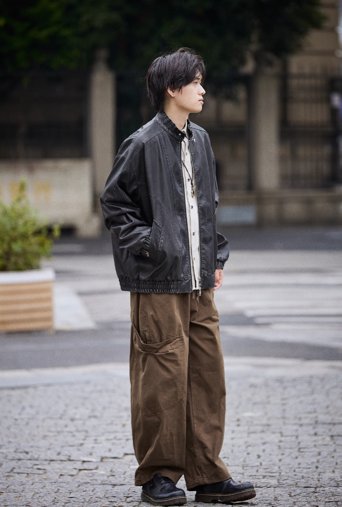 Shinrin Faux Leather Bomber Jacket