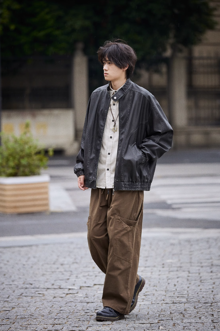 Shinrin Faux Leather Bomber Jacket