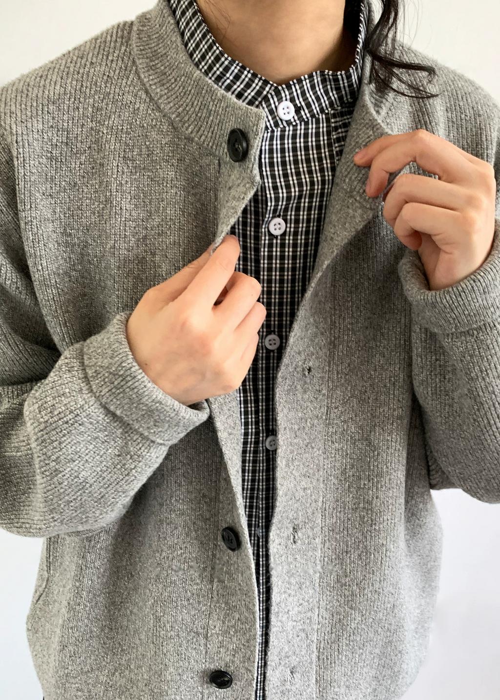 Rei Layered Check Knit Cardigan
